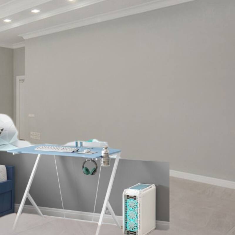 Modern Kids Gaming Desk with Laminated Sparkly Surface, Headphone & Drink Holders, Cable Management
