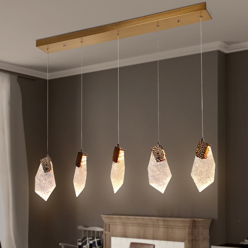 Modern Glam LED 5-Light Chandelier Island Pendant Lights for Kitchen Island - Gold - 37.4" W x 9.8" H x 5.1" D