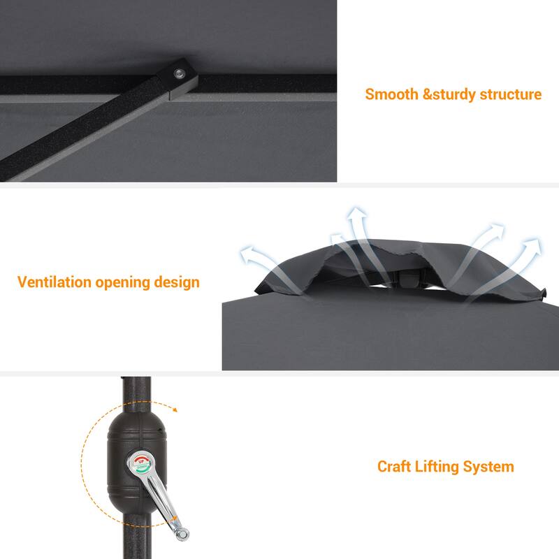BONOSUKI Patio Rectangular Market Umbrella with Tilt and Crank