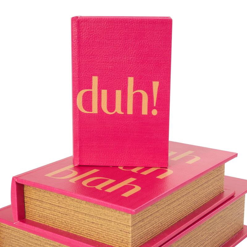 Red Wooden "Ooh La La" Faux Storage Book Decorative Box with Gold Lettering (Set of 3)