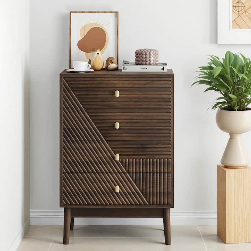 Mid-Century Modern Dresser with Gold Knobs - Walnut