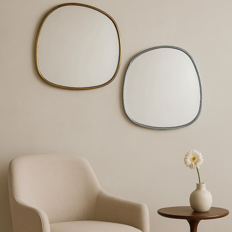 TEHOME Asymmetrical Irregular Shaped Mirror Antiqued Gold Asymmetrical Accent Mirror Irregular Bathroom Wall Mirror 27" x 27"