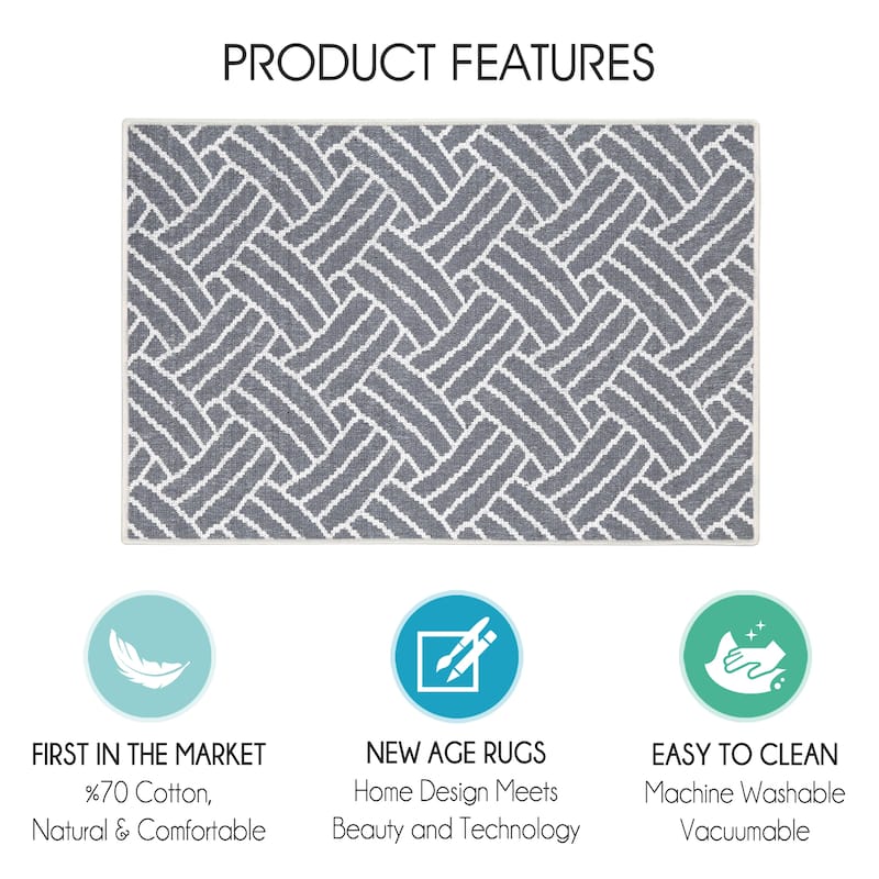 Sussexhome Heavy Duty Ultra Thin Non Slip Washable Cotton Indoor Rug - 2' x 3'
