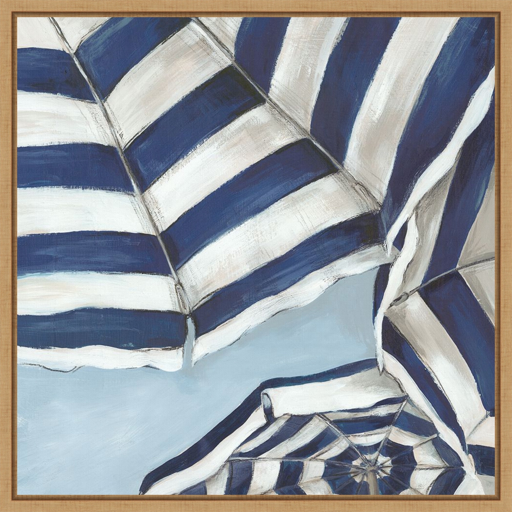 Striped Umbrellas Under Summer Sky by Eli Jones Framed Canvas Wall Art