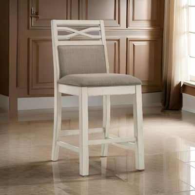 Marie 26 Inch Counter Height Chair, Khaki Fabric Seat, Back, Beige Wood