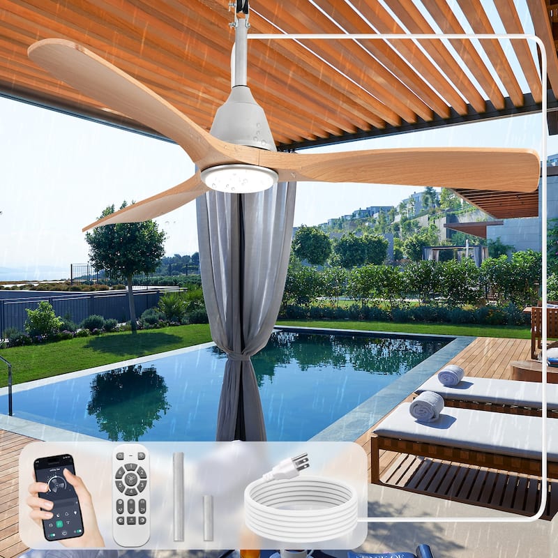 Waterproof Outdoor Ceiling Fan with Light: Plug-in Hanging Fan, Remote App Control, 3CCT, 6-Speed