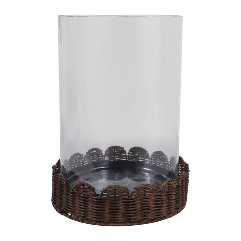 Candle Holder - Brown Glass Hurricane on Scallop Base
