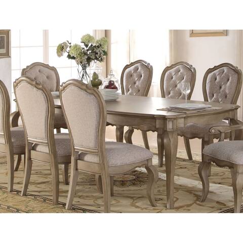 Dining Table in Antique Taupe/Oak Finish/Mirror & Champagne/White Marble