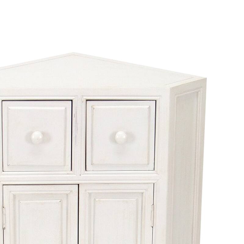 Wooden Corner Cabinet with 2 Drawers and 2 Doors, White