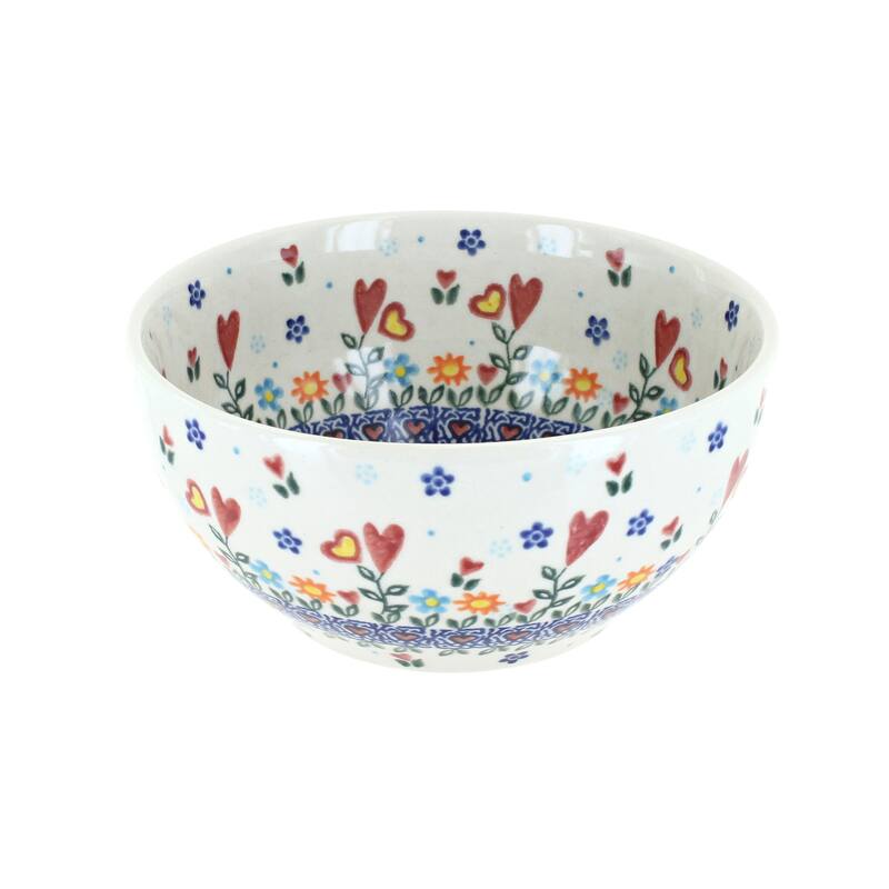 Blue Rose Polish Pottery Vena Cereal Bowl - Hearts & Flowers