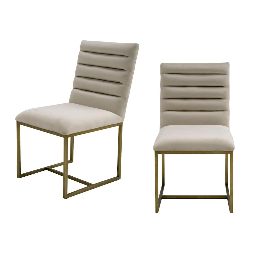 Modrest Barker Modern Beige & Brush Gold Dining Chair (Set of 2)