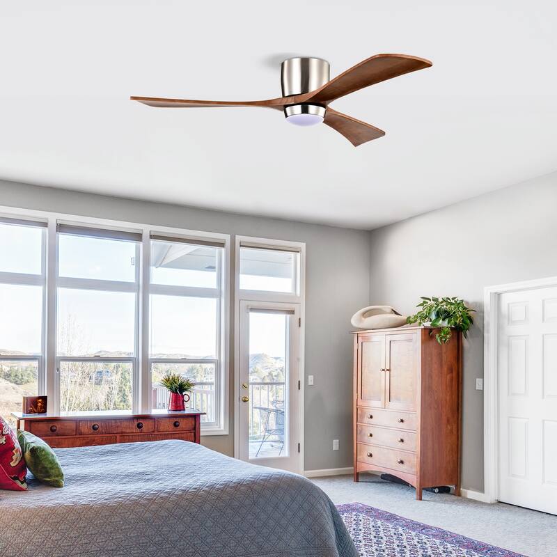 52" Flush Mount Solid Wood Blades Ceiling Fan with Lights Remote Control, Quiet DC Motor, 6 Speed, Reversible Ceiling Fan