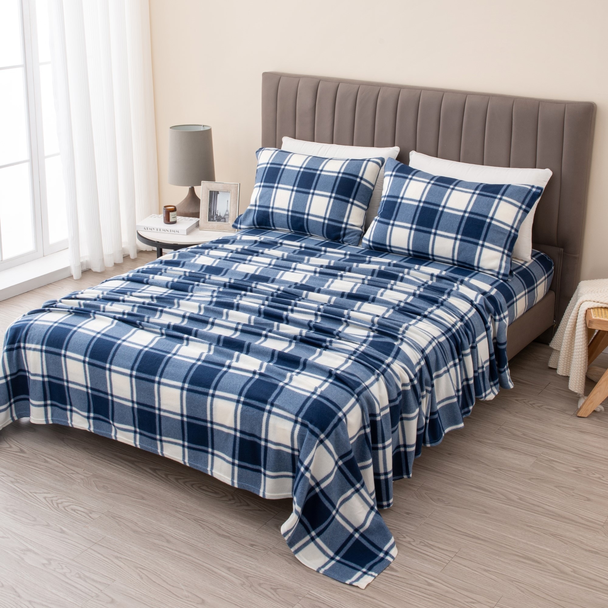 Great Bay Home Super Soft Extra Plush Plaid Fleece Bed Sheet Set