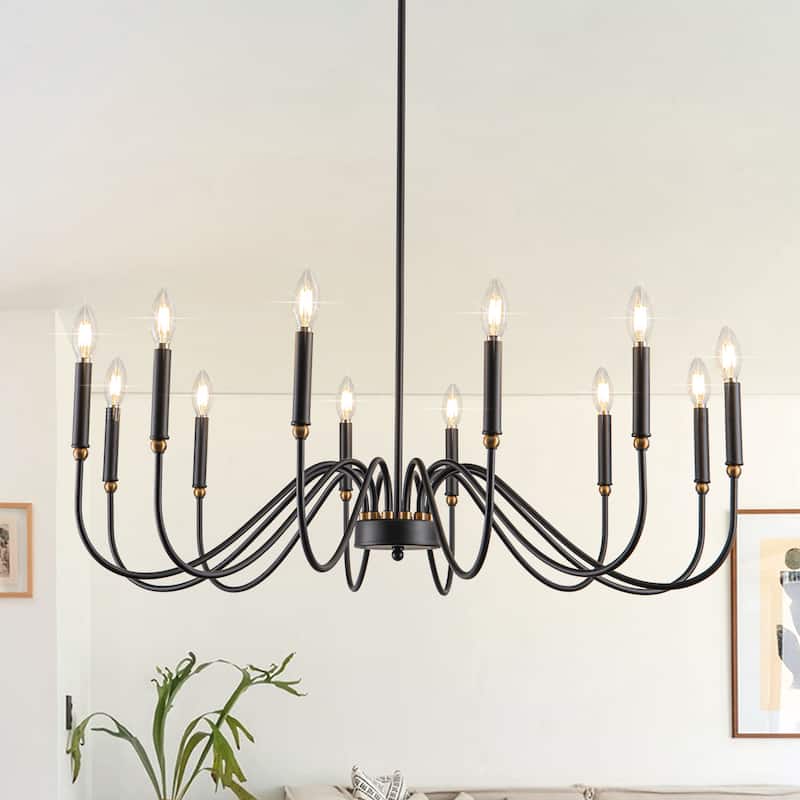 Candle Chandelier Dimmable Classic/ Traditional Chandelier Black Chandeliers For Dining Room - 12-Light