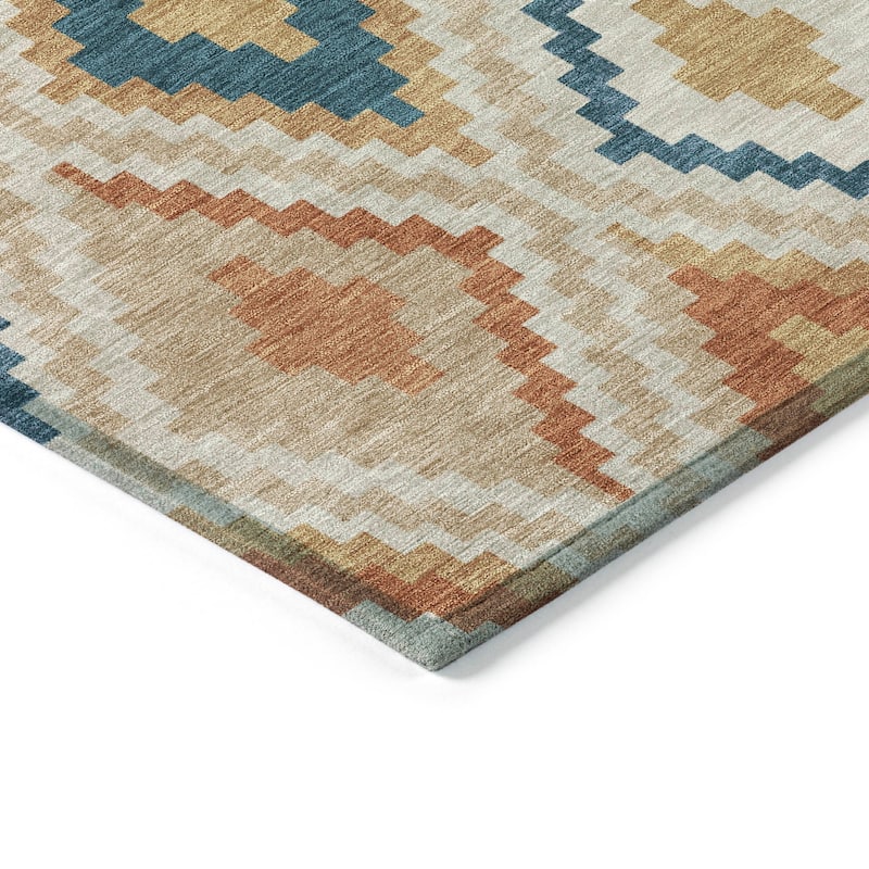 Machine Washable Indoor/ Outdoor Global Geo Chantille Rug