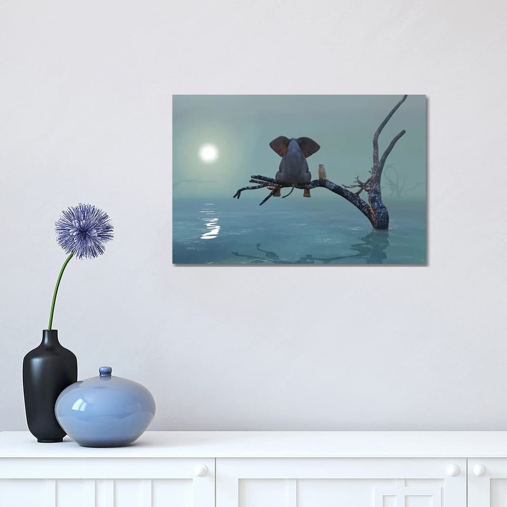 iCanvas "Elephant And Dog Sit On A Tree During A Flood III" by Mike Kiev Canvas Print
