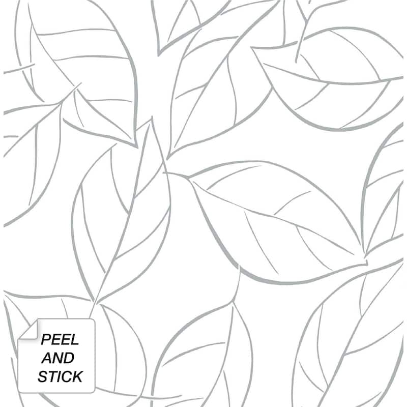 NextWall Tossed Leaves Peel and Stick Removable Wallpaper - 20.5 in. W x 18 ft. L - Daydream Grey