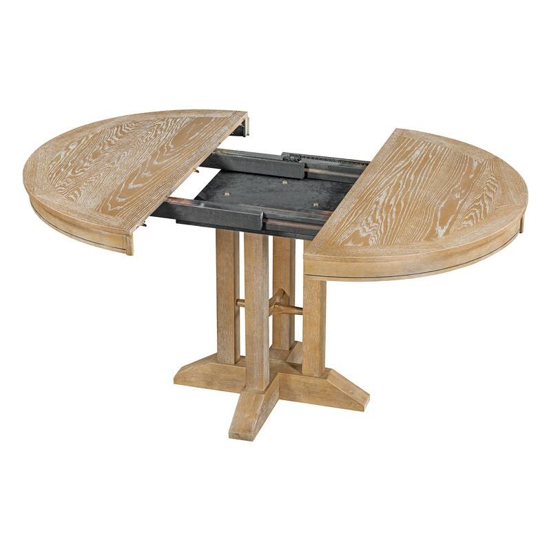 Spruce & Spring Round Dining Table Set for 4, Extendable 5-Piece Mid Century Modern Farmhouse Table with Upholstered Chairs