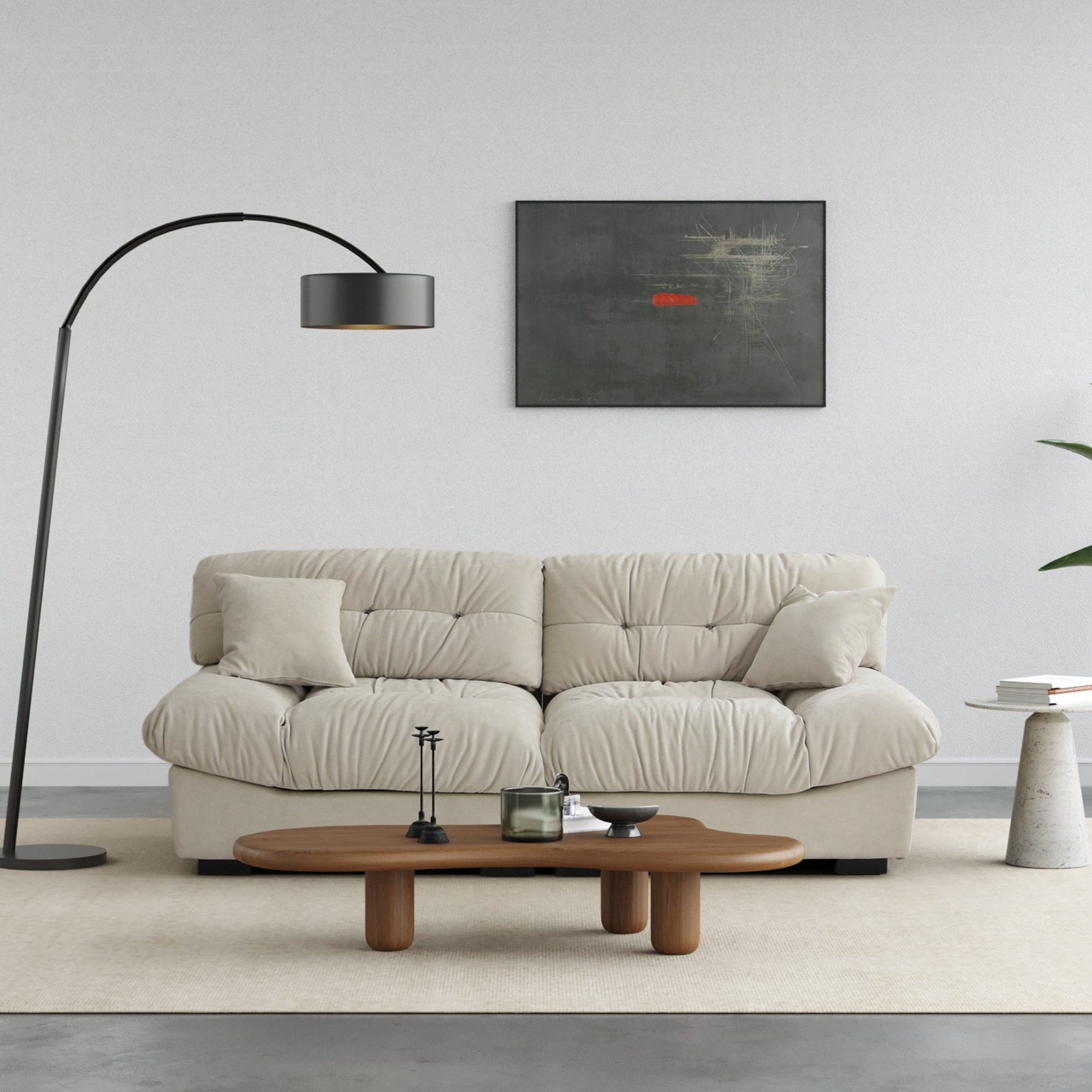 89'' Modern Section Sofa with Arms Velvet Fabric Sofa For Living Room