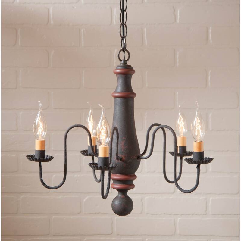 Medium Norfolk Chandelier In Hartford Black With Red Stripe - 17 X 17.5 X 17.5 inches