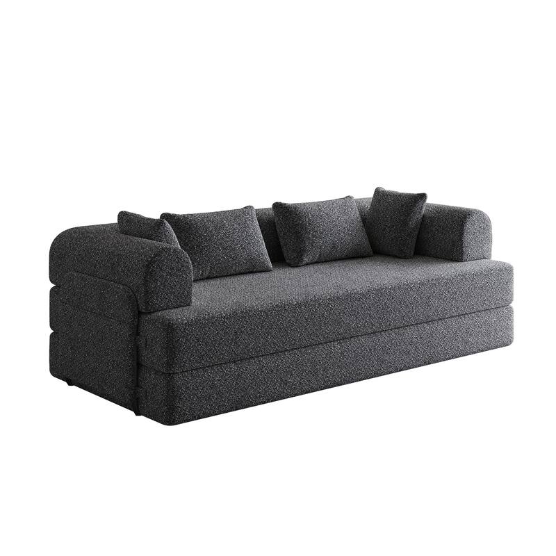 Roomfitters 78.7" Convertible Chenille Sofa Bed, Folding Sleeper Couch with Cylindrical Pillow and Side Pocket, Lounge Sofa