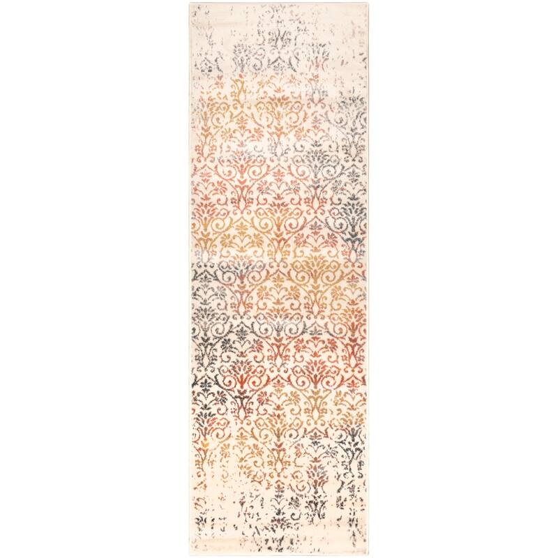 Superior Modern Distressed Damask Polypropylene Indoor Area Rug