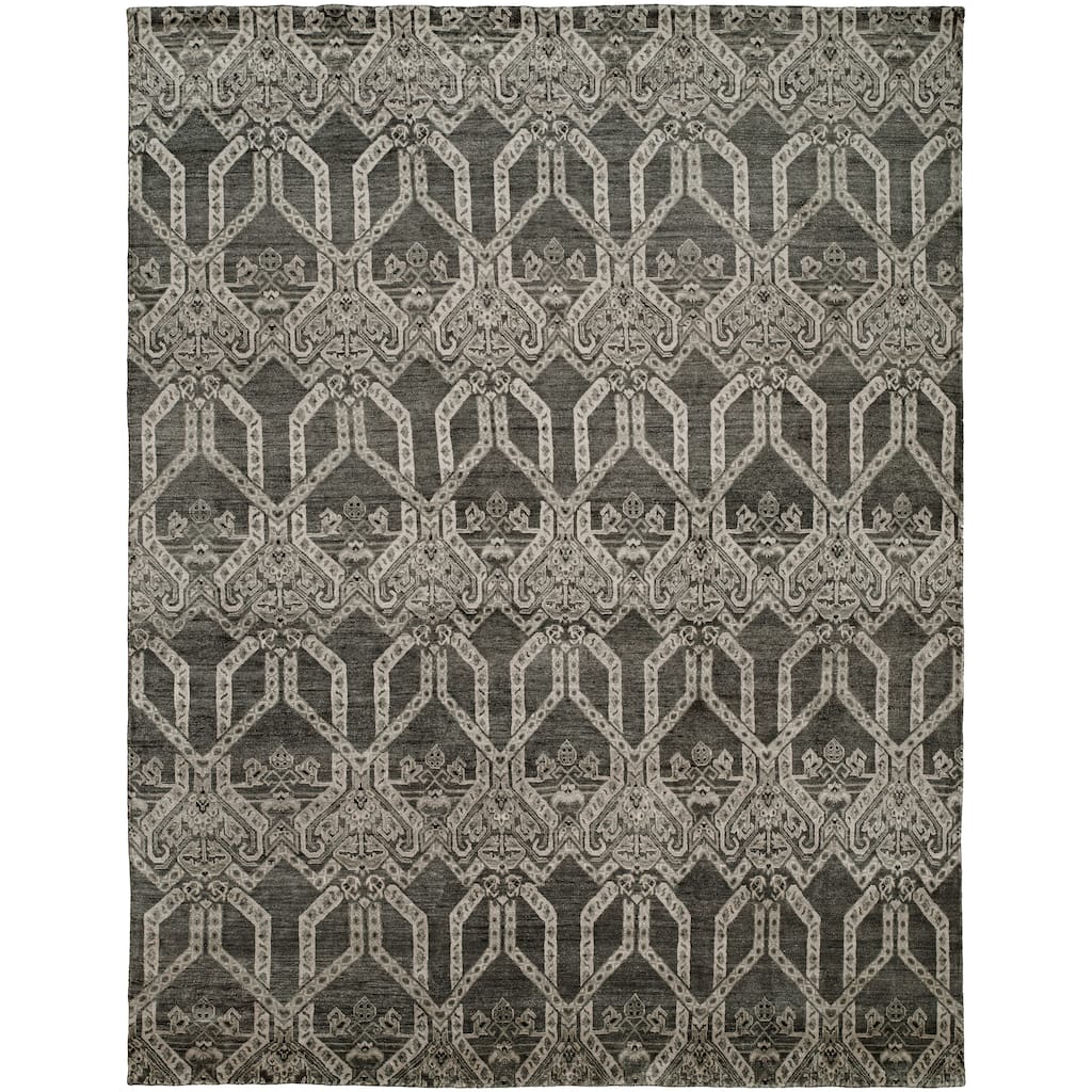 Transitional Grey Hand-Knotted Viscose Area Rug