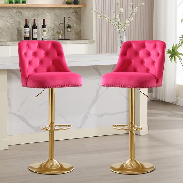 slide 2 of 36, HOMYKA 360 Degrees Swivel Bar Chair With Adjustable Height and Metal Feet Bar Stool Set of 2
