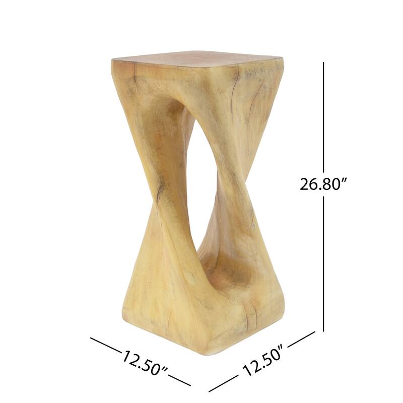 Roomfitters Twist Sculptural Outdoor Side Table, Wood-Look Lightweight Concrete Garden Stool