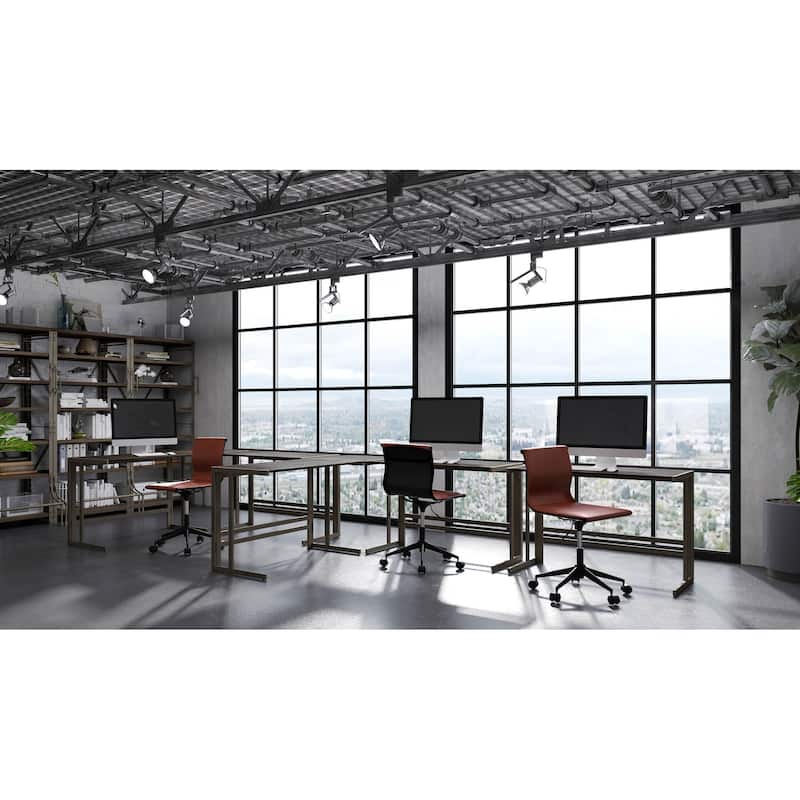 Lumisource Roman Office Desk Antique Metal And Espresso Grain Bamboo