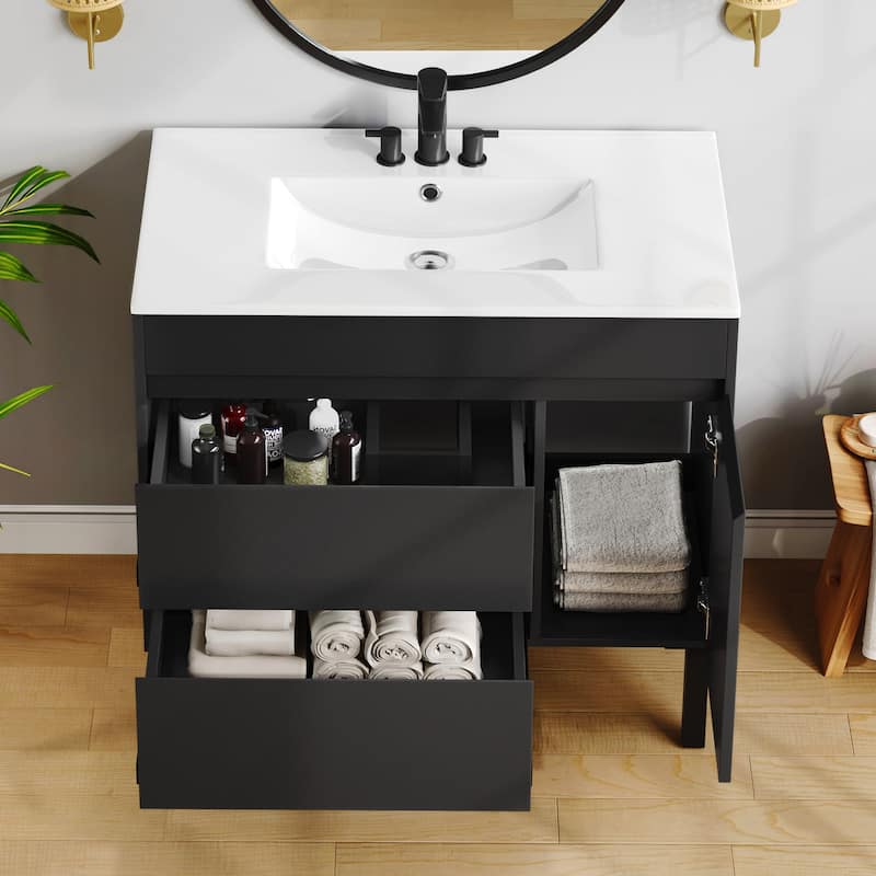Moasis 36 Inch Freestanding Bathroom Vanity with Ceramic Sink 1 Cabinet and 2 Drawers