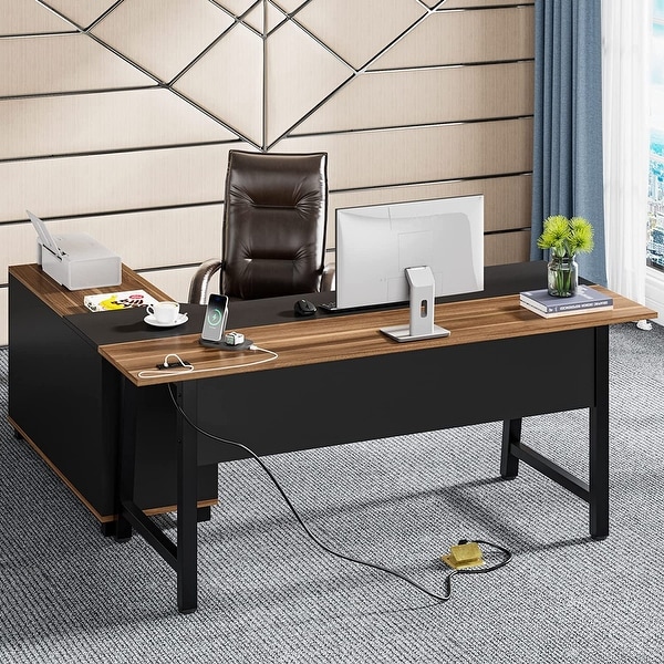 Office desk top with electrical outlets