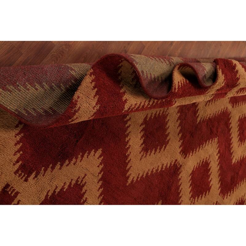 Hand Knotted Oriental 100% Wool Carpet Modern Geometric Red Moroccan Area Rug - 11' 8'' X 8' 11''