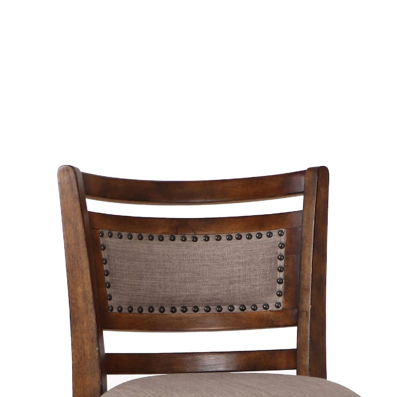 Curved Swivel Barstool with Fabric Padded Seating, Brown and Beige