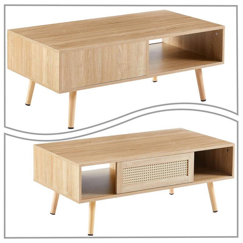 Modern Farmhouse Style Rectangular Coffee Table with a Sliding Door