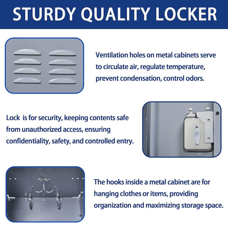 72"H Metal Lockers With 3 Door,Storage Cabinet With Lock for Employees,School,Gym