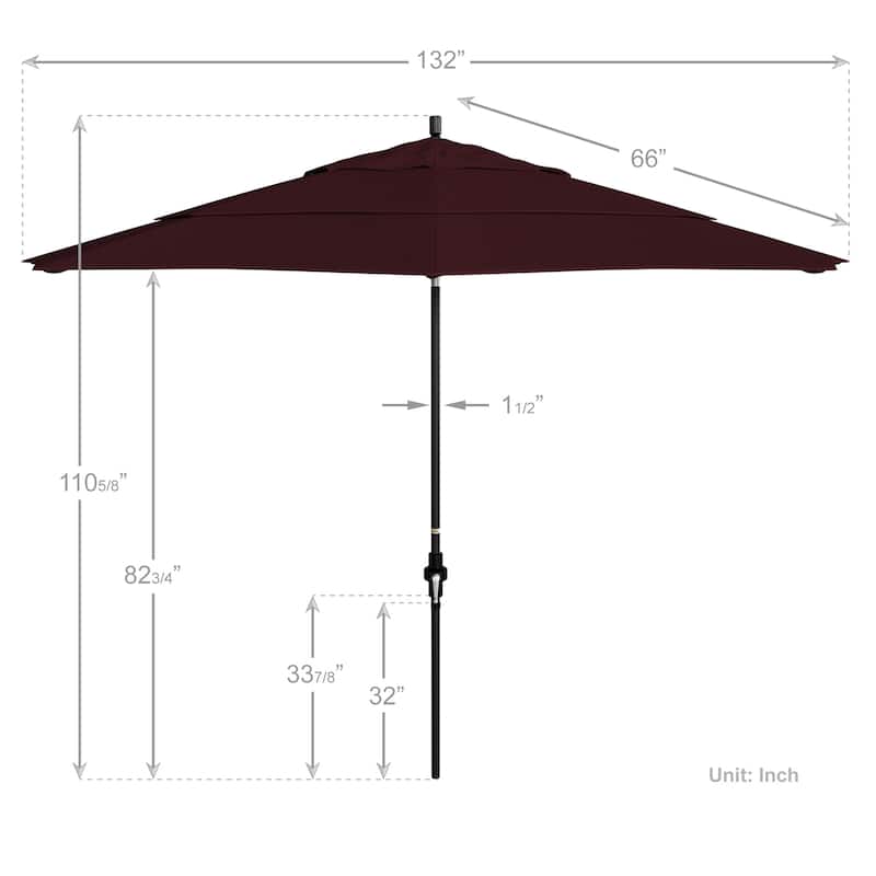 California Umbrella 11' Sun Master Patio Umbrella Black Aluminum Pole Fiberglass Ribs Crank Lift Tilt Pacifica Pacific Blue