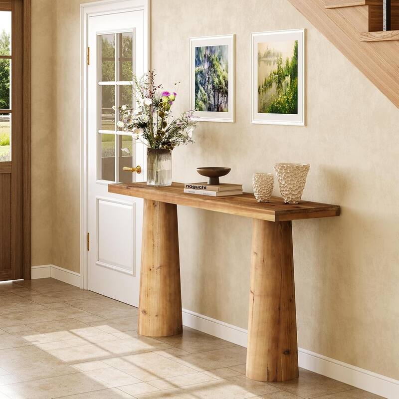 63" Solid Wood Farmhouse Console Table, Sofa Table for Entryway, Hallway, Living Room