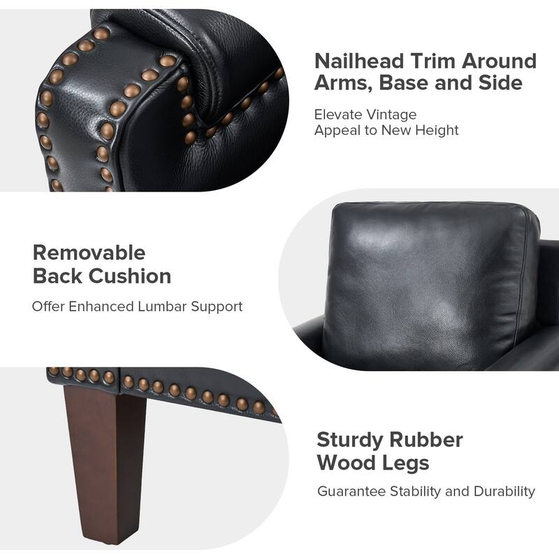 Kunz Transitional Genuine Leather Armchair with Removable Cushion and Nailhead Trims by HULALA HOME