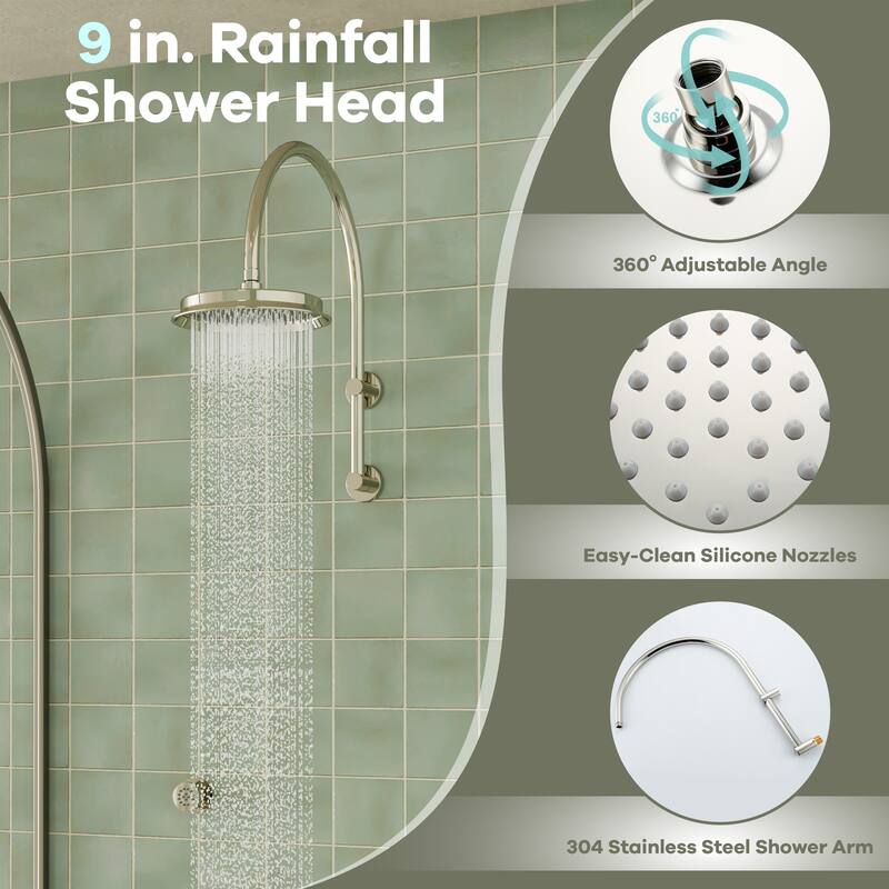 Thermostatic Shower System with 9 in. Rain Shower Head, Handheld Shower and 3 Body Jets, 3-Spray Wall Mount Shower Faucet Set