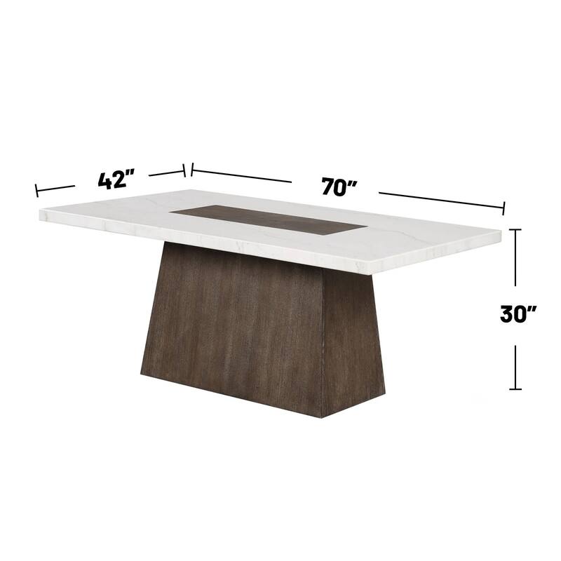 Rectangular Faux Marble Dining Table with Plinth Base in Dark Walnut and White - Dark Walnut/White