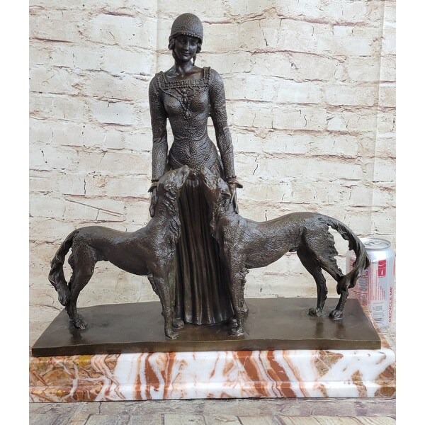 Lady With 2 Dogs Afghan Hounds Chiparus Art Deco Bronze