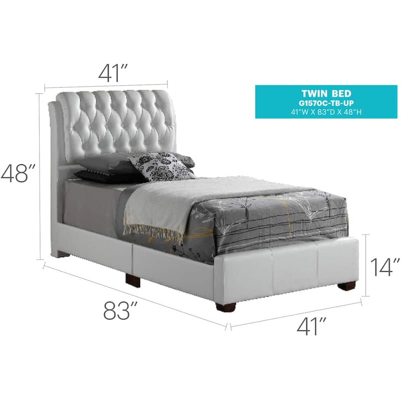 Twin Bed Frame with Padded Headboard - HomeStock Attic Style Bed, White Finish