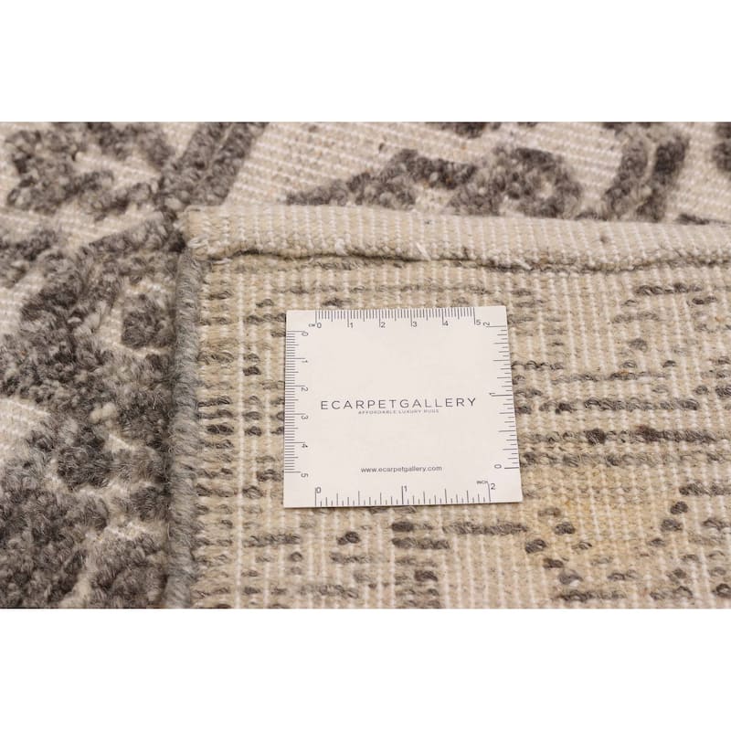ECARPETGALLERY Hand-knotted Tangier Cream, Dark Grey Wool Rug - 8'0 x 10'0