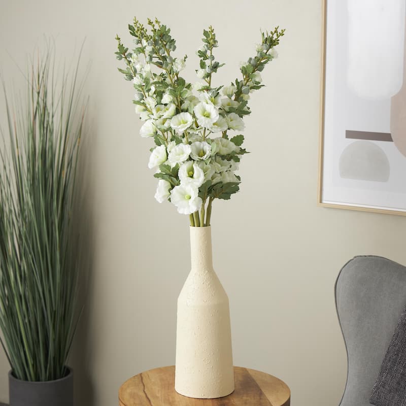 Faux Foliage Hollyhock Tall Artificial Flower Stem with Blue Accents - Set of 8 White - Roche River Decor