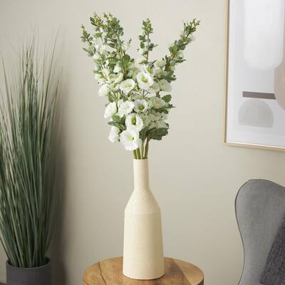 White Faux Foliage Tall Hollyhock Artificial Flower Stem with Blue Accents (Set of 8)