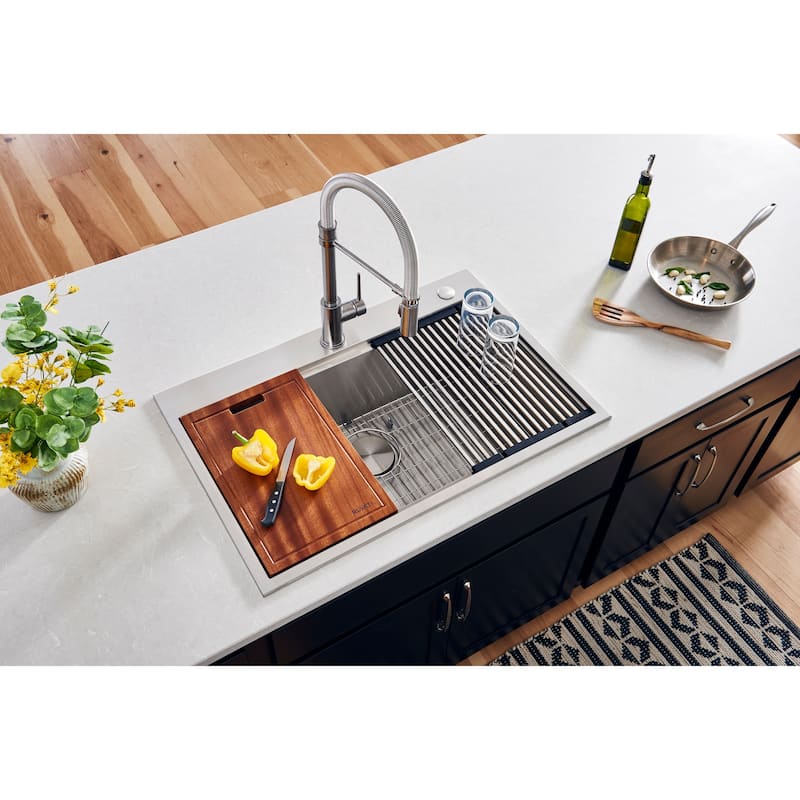 Ruvati 30 x 22 inch Workstation Drop-in Tight Radius Topmount 16 Gauge Ledge Stainless Steel Kitchen Sink Single Bowl -