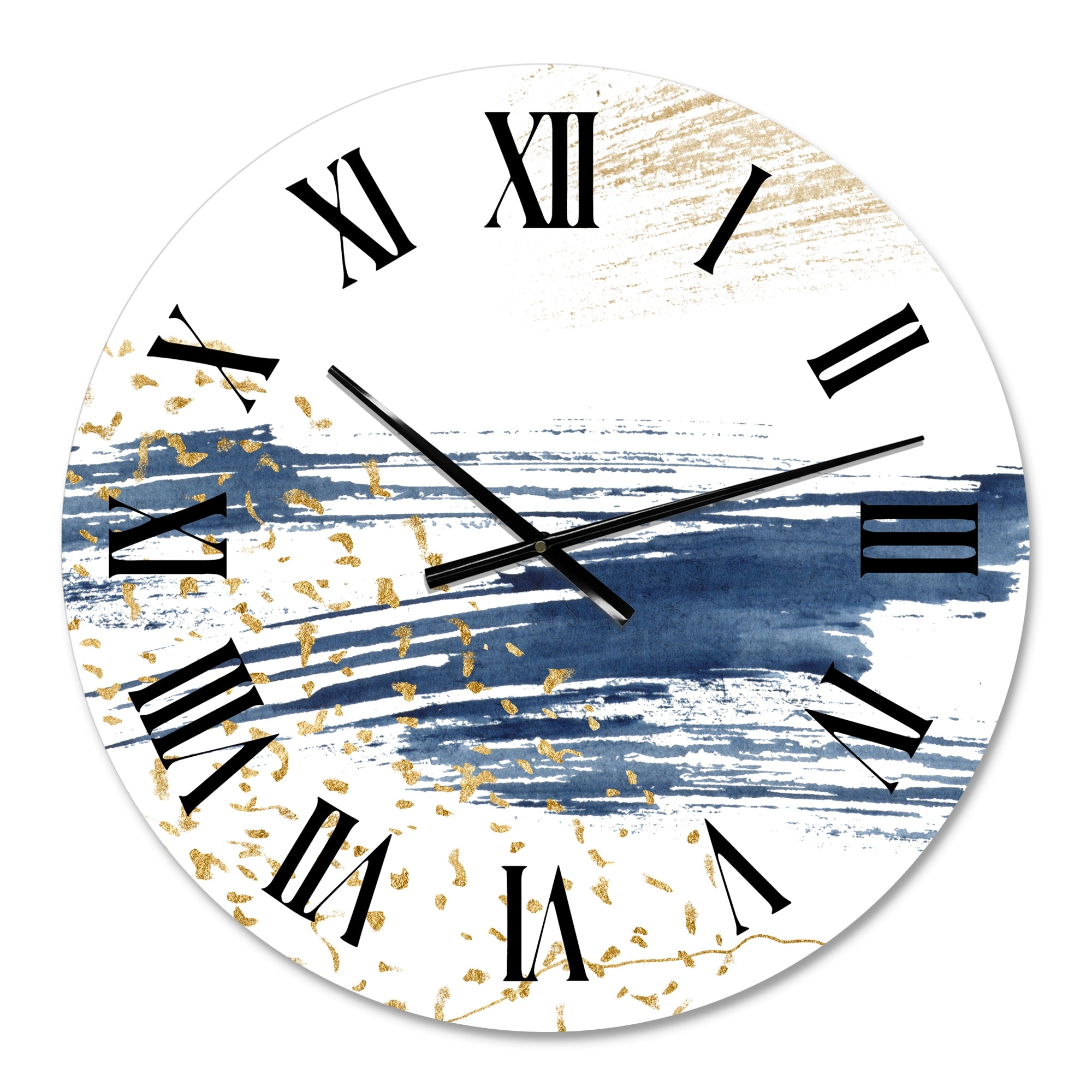 Designart 'Dark Blue and Gold Abstract I' Modern wall clock