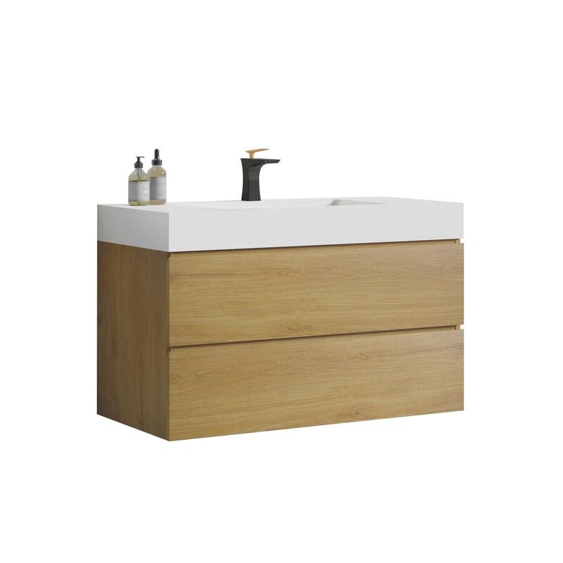 36" Bathroom Vanity with Black Sink,Wall Mounted Floating Bathroom Vanity, One-Piece Black Sink Basin without Drain and Faucet