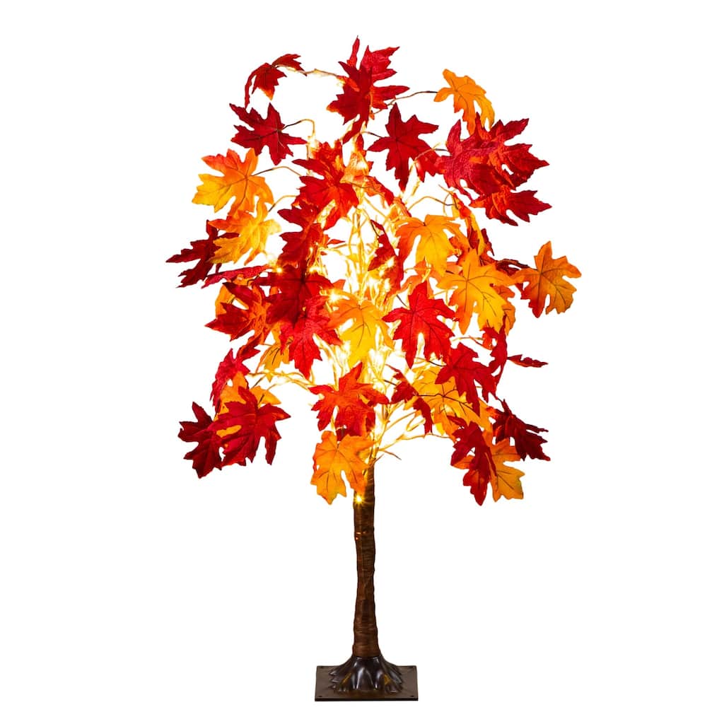Pre-Lit Fall Harvest Weeping Maple Artificial Tree - 4' - Warm White LED Lights